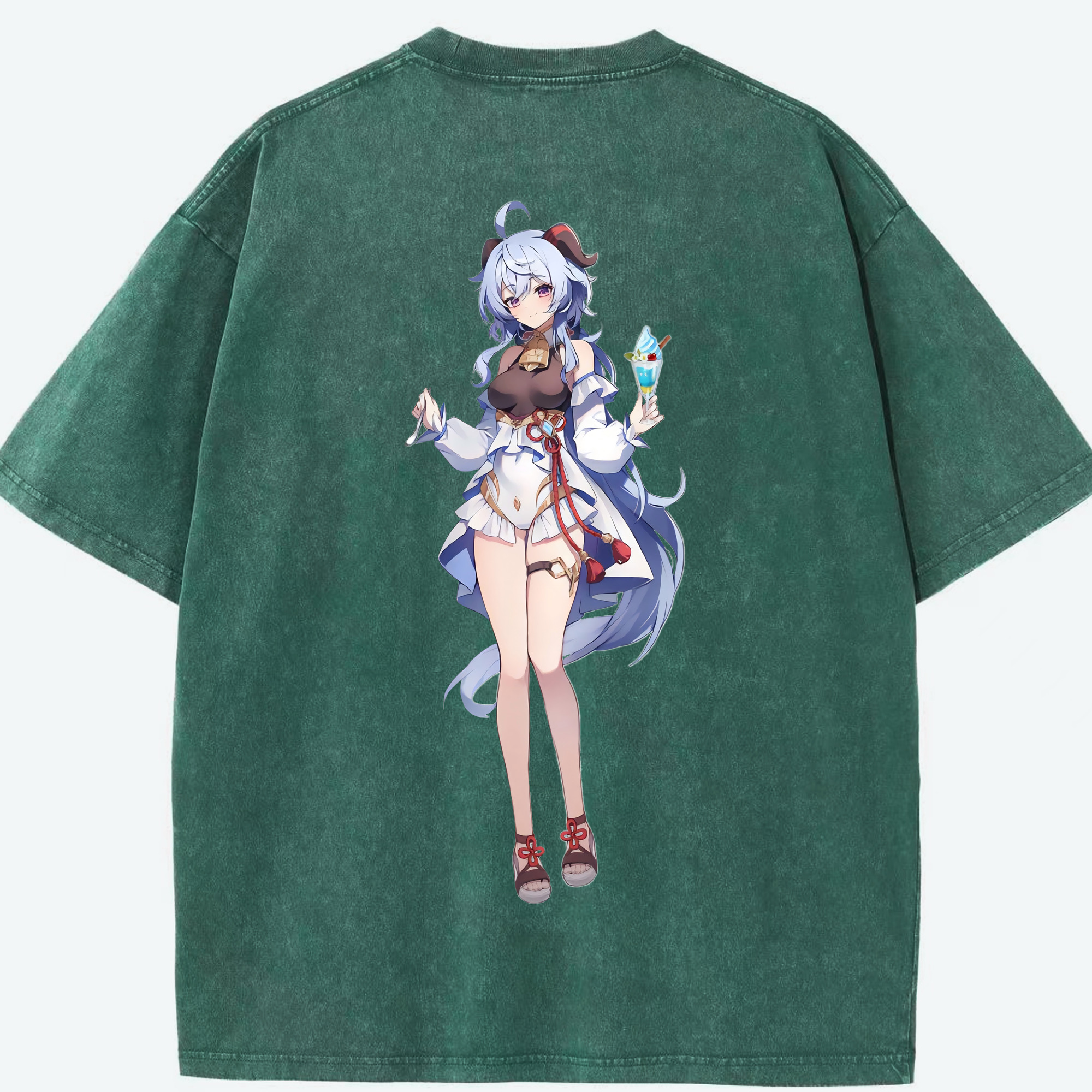 げんし神 甘雨 かんう genshin Ganyu 綿100% ヴィンテージ風 半袖Tシャツ（背面プリント）